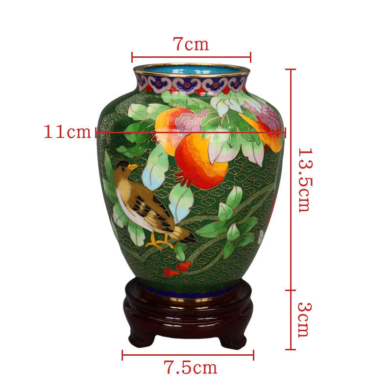 Traditional Chinese Handmade Copper-Based Cloisonne Enamel 5-inch Pomegranate Vase with Base