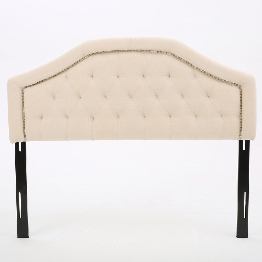 Queen & Full Size Headboard With Diamond Tufting And Nailhead Trim - Beige