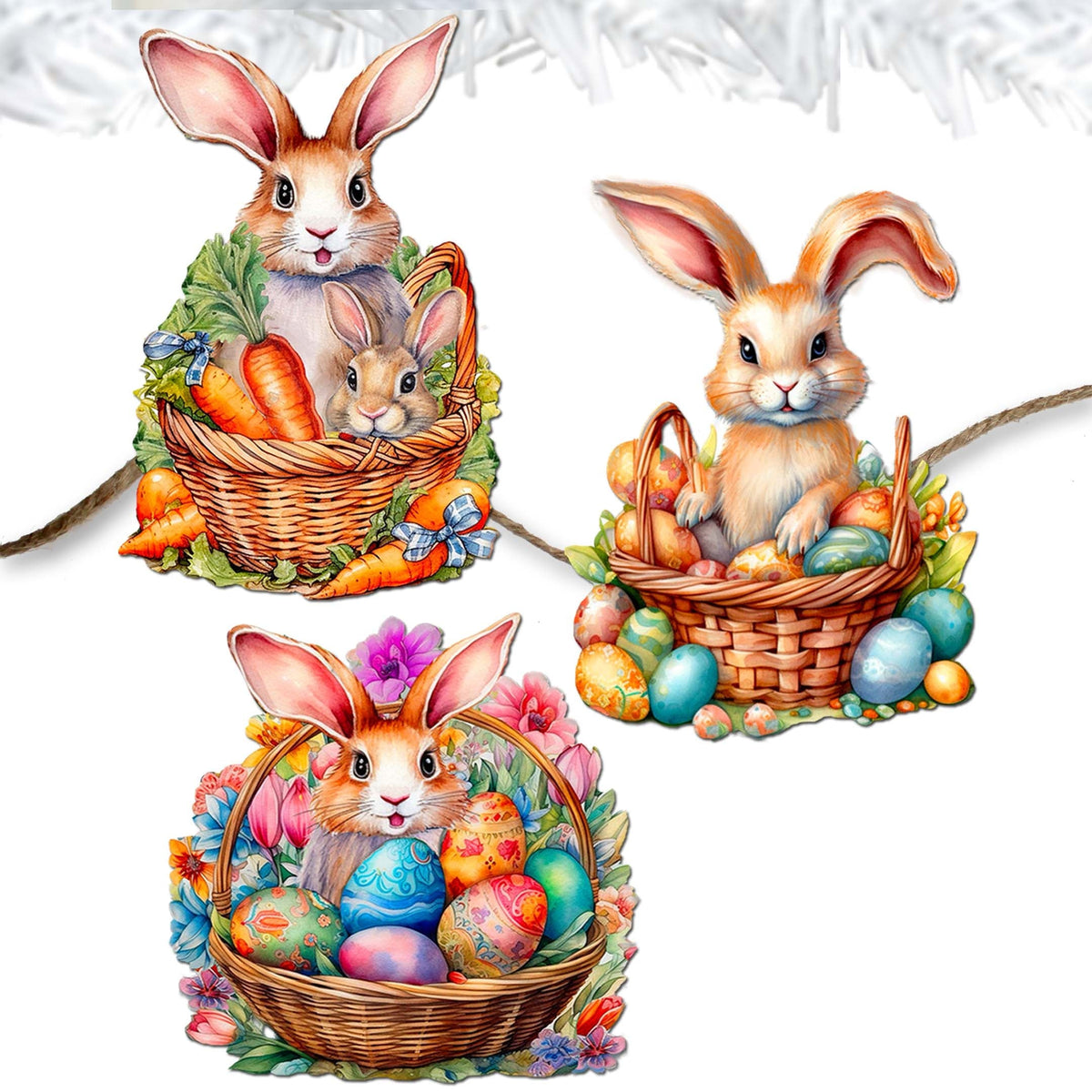 Eggs and Bunnies Clip-On Eco Wood Decorative Ornaments Set of 3 by G. Debrekht - Easter Decor - 8091057C-S3