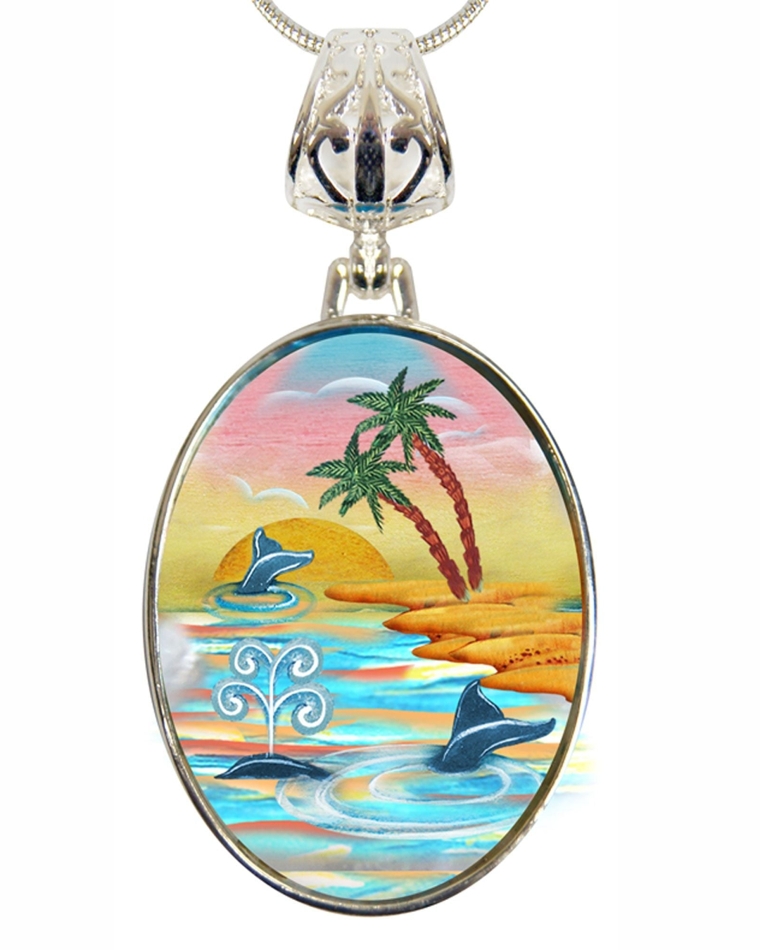 Calm Palms Silver Plated Mother of Pearl Jewelry Pendant Necklace - 44048