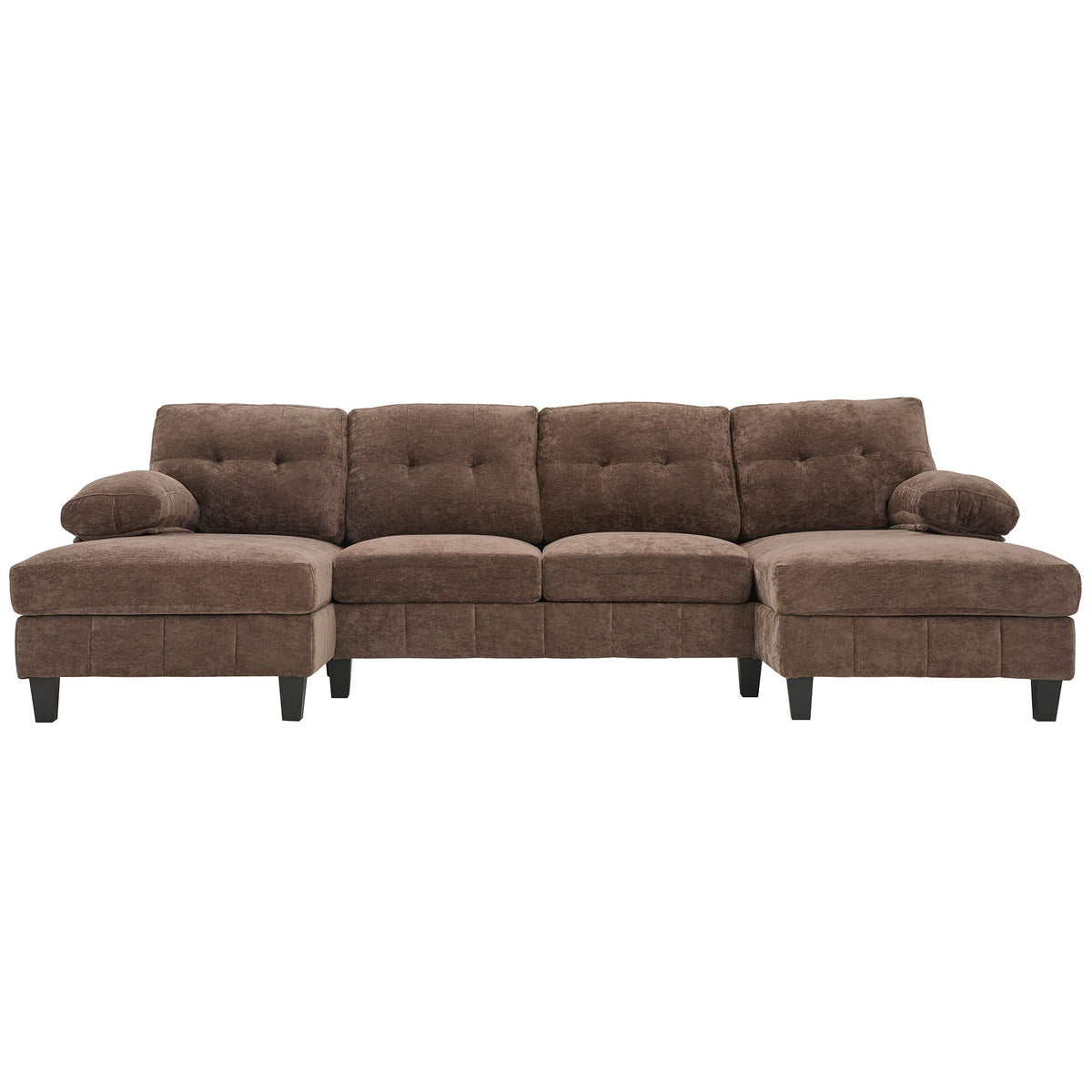 U-Shaped Sectional Sofa 103.5" Fabric Couch With Dual Chaise Lounges, Storage Pockets, Armrest Pillows
