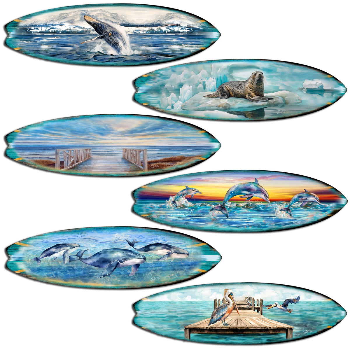 Ocean Style Surfboards Decorative Eco Wood Magnets Set of 6 by G. Debrekht - Coastal Decor - 8090067G-S6