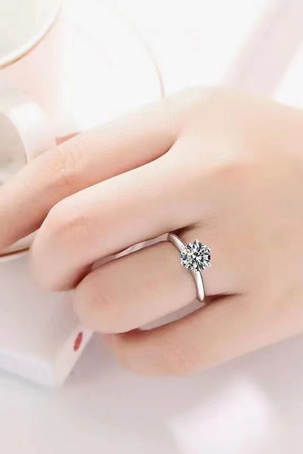 Adored Platinum Over Pure Sterling Silver 3 Carat Brilliant Round Cut Sparkala™ 6-Prong Solitaire Ring