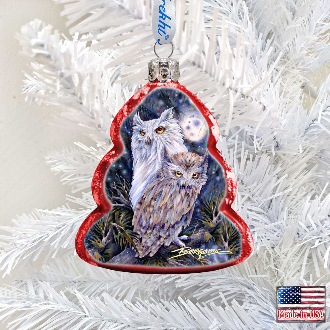 Night Watch Owls Mercury Glass Ornament by J. Bergsma - Wildlife Holiday Decor - 7783902-JB