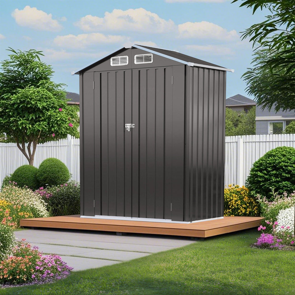 5 X 3 Ft Compact Metal Outdoor Storage Shed With Pitched Roof, Lockable Door - Gray
