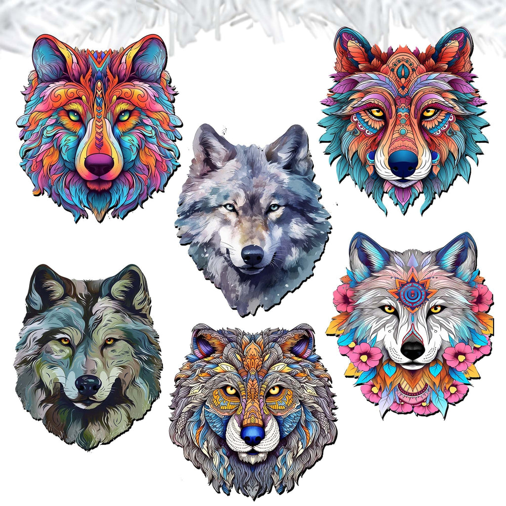 Enigmatic Wolves Clip-On Eco Wood Decorative Ornaments Set of 6 by G. Debrekht - Wildlife Decor - 8090113C-S6
