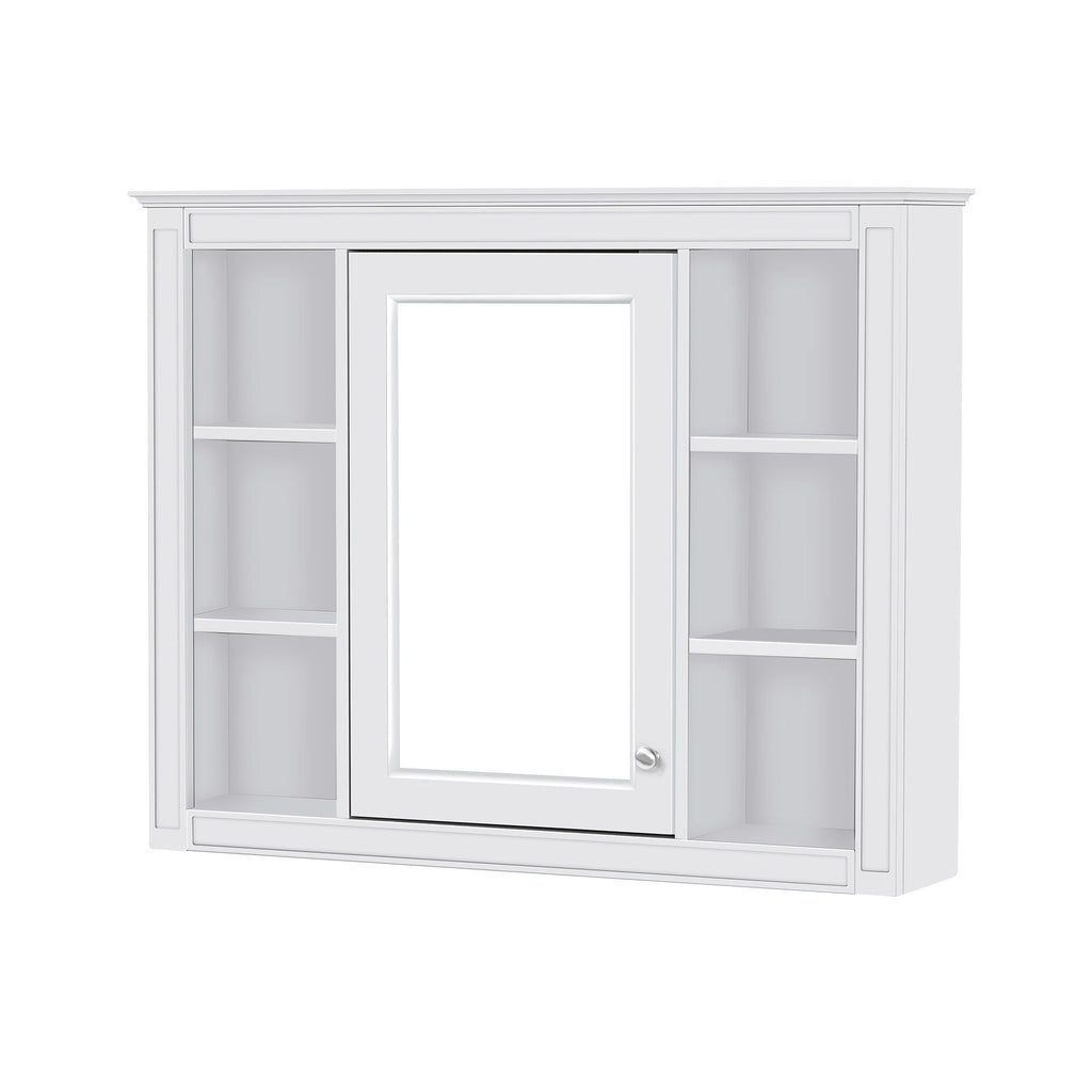 Wall Mounted Medicine Cabinet With Mirror, Storage Cabinet Featuring 6 Open Shelves And Adjustable Interior