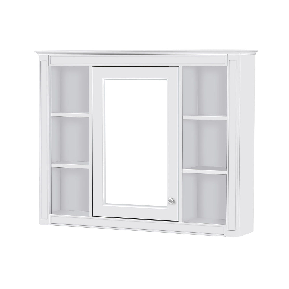 Wall Mounted Medicine Cabinet With Mirror, Storage Cabinet Featuring 6 Open Shelves And Adjustable Interior