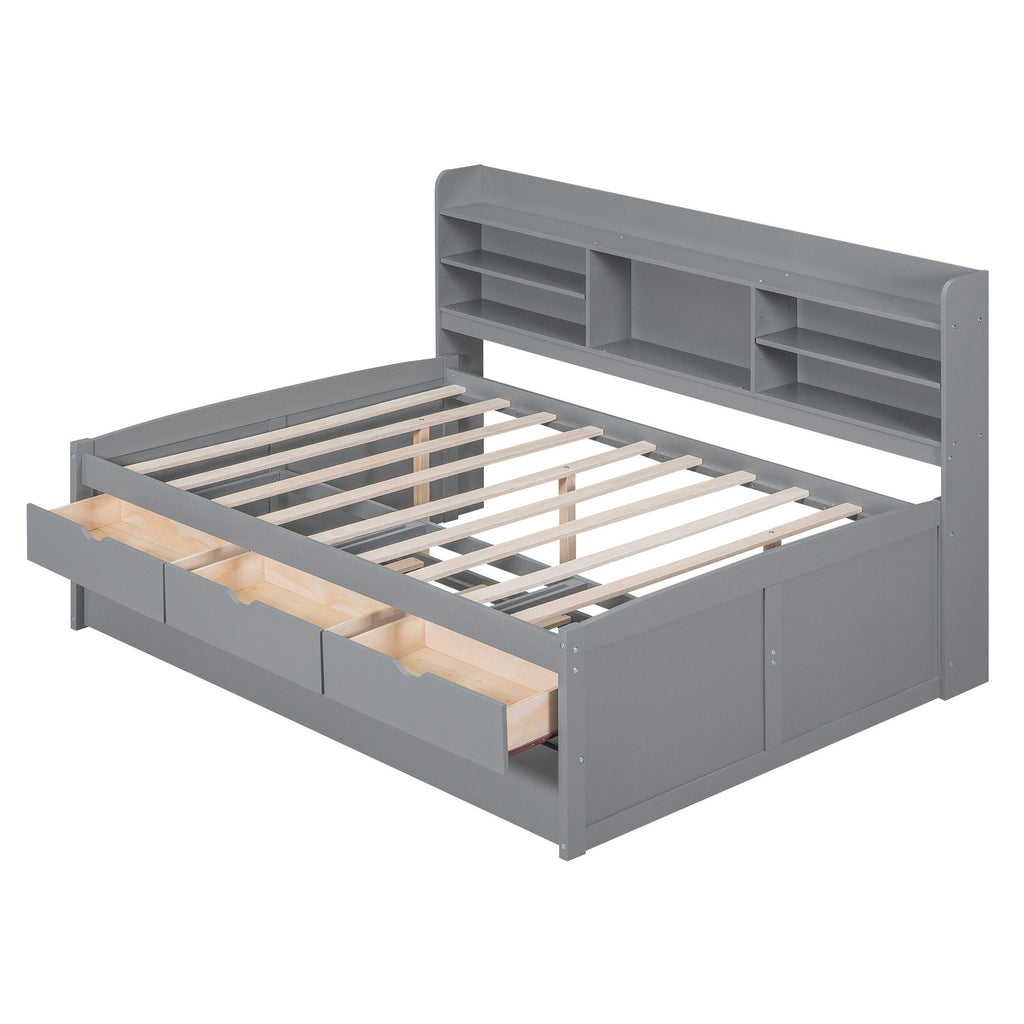 Captain Bed With Built In Bookshelves, 3 Storage Drawers, And Trundle