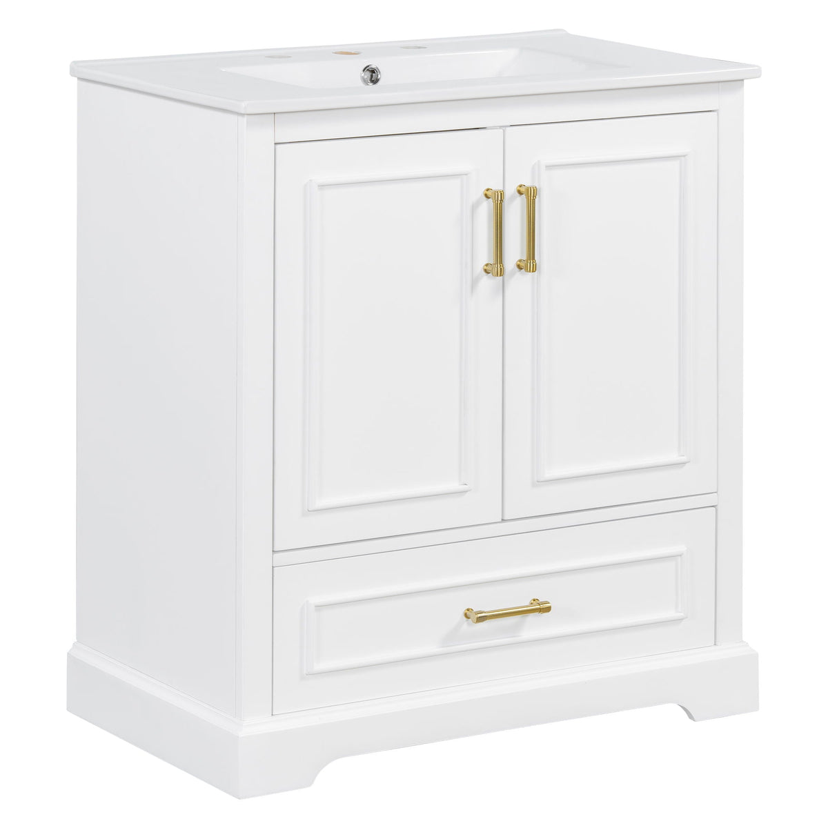 Bathroom Vanity With Sink, 1 Divided Drawer And 2 Soft Close Doors With Double Shelf