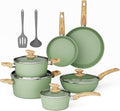 Pots and Pans Set Non Stick, 12 Piece Green Granite Kitchen Cookware Induction Compatible, Cooking Sets Pots and Pans Nonstick