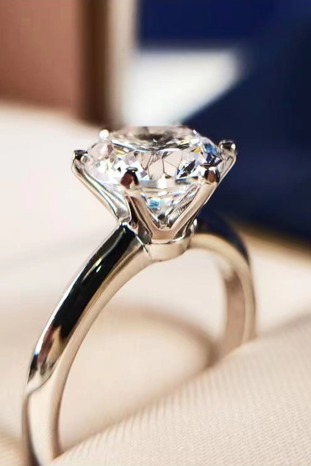 Adored Platinum Over Pure Sterling Silver 3 Carat Brilliant Round Cut Sparkala™ 6-Prong Solitaire Ring