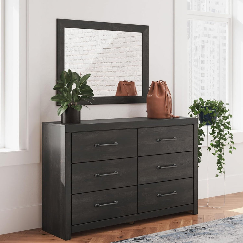 Signature Design by Ashley Delmorta Rustic 6-Drawer Dresser and Mirror with Anti-Tipping Restraint, Black