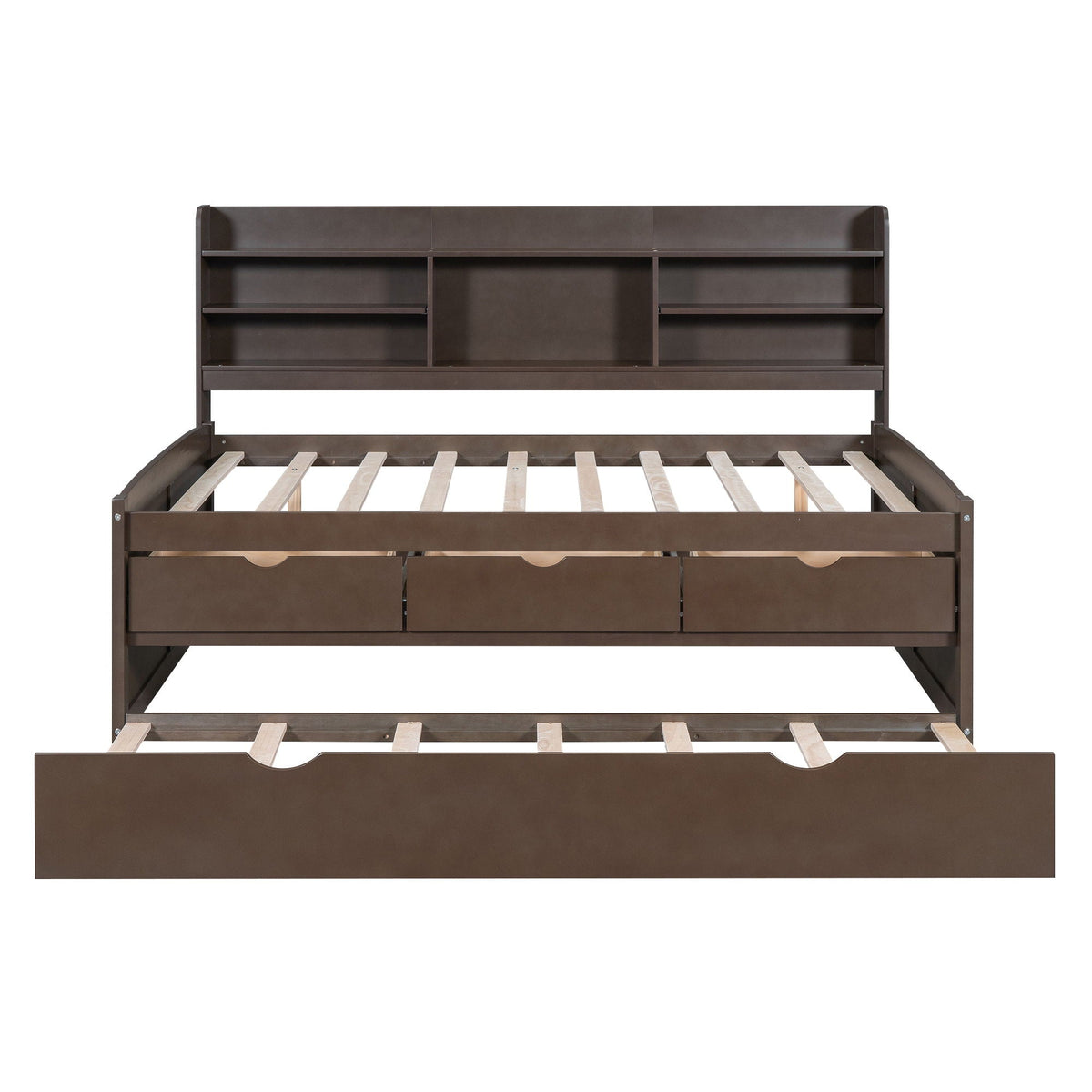 Captain Bed With Built In Bookshelves, 3 Storage Drawers, And Trundle