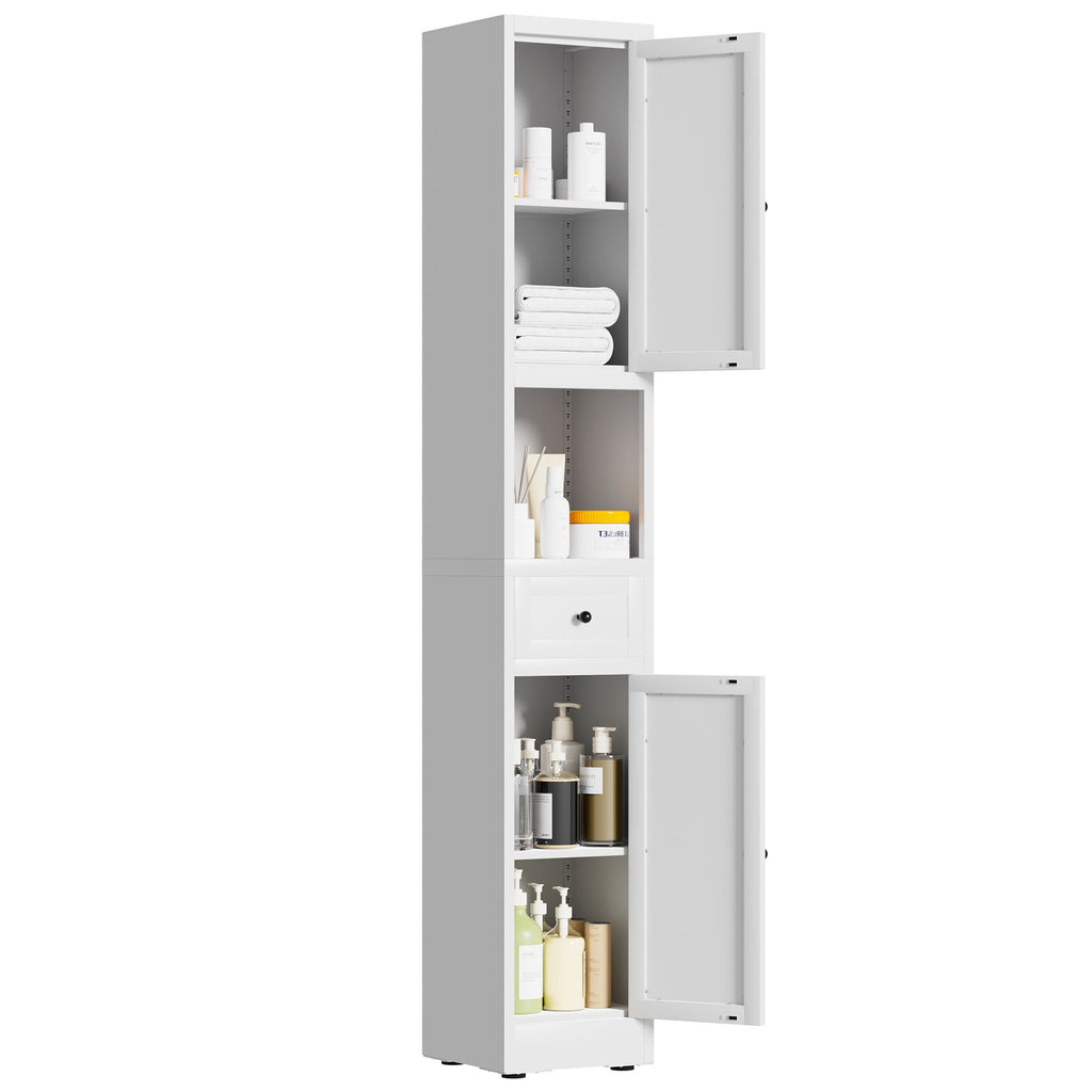 Tall Narrow Bathroom Cabinet With 5-Tier Storage, Adjustable Shelves, Freestanding - White