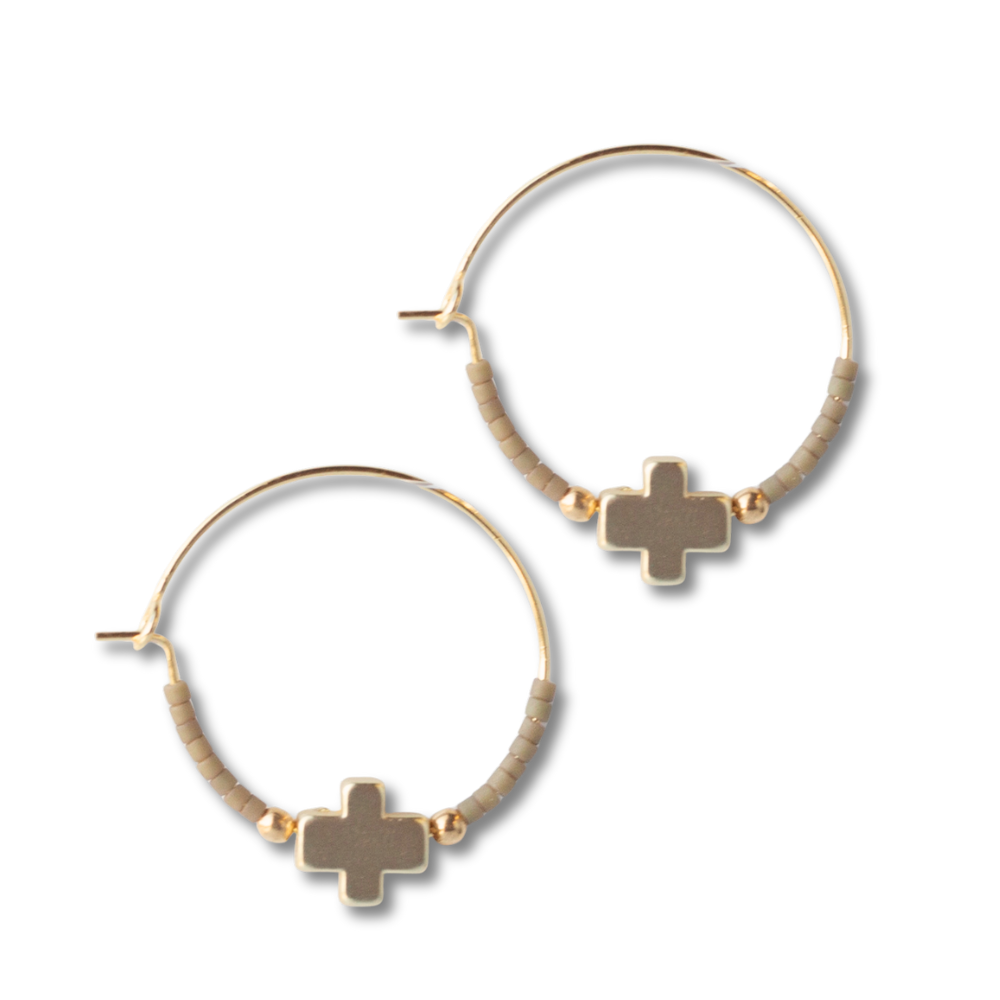 Faithful Cross Earrings-Mocha | Beaded Earrings for Women
