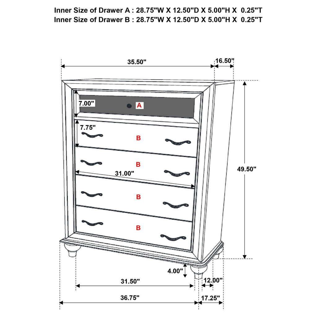 Randall - 5 Drawer Chest - White