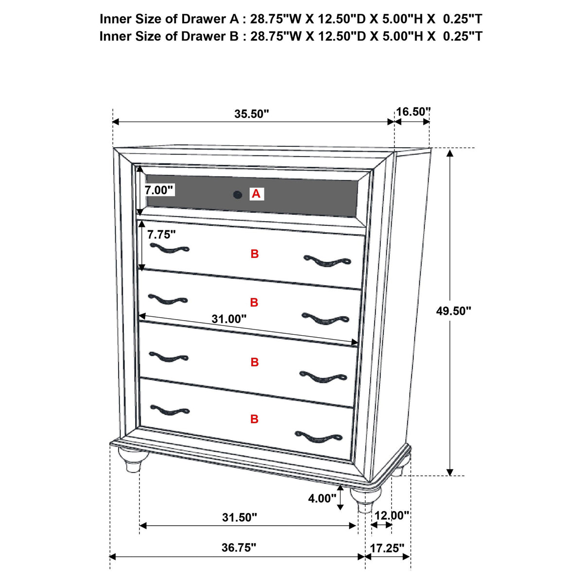 Randall - 5 Drawer Chest - White