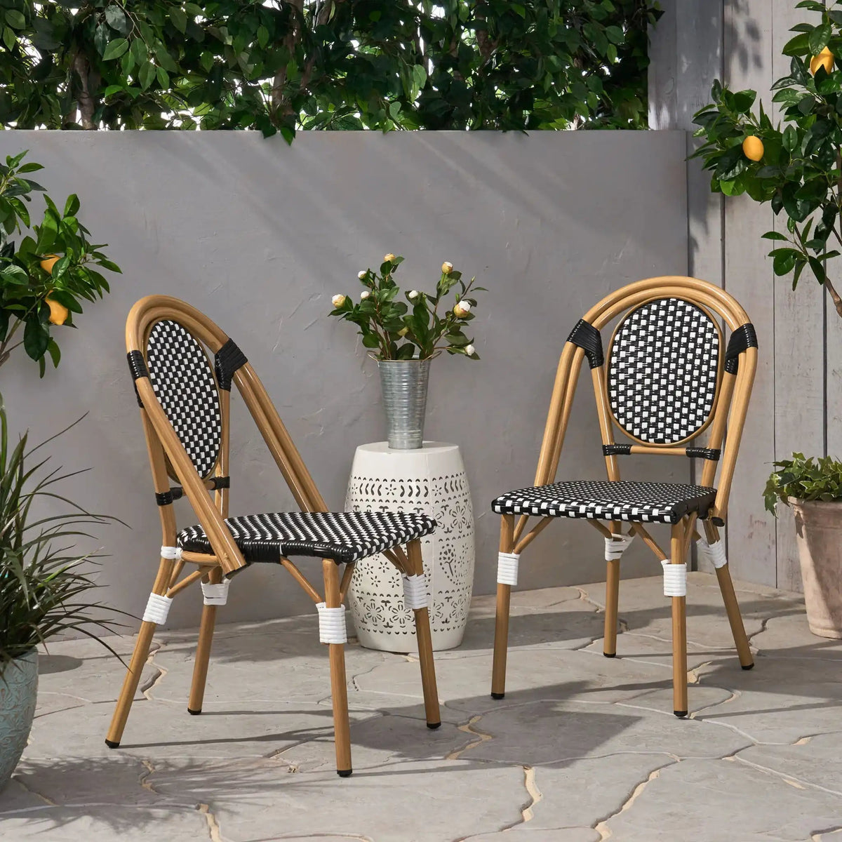 Outdoor Rattan and Aluminum French Bistro Chair Set
