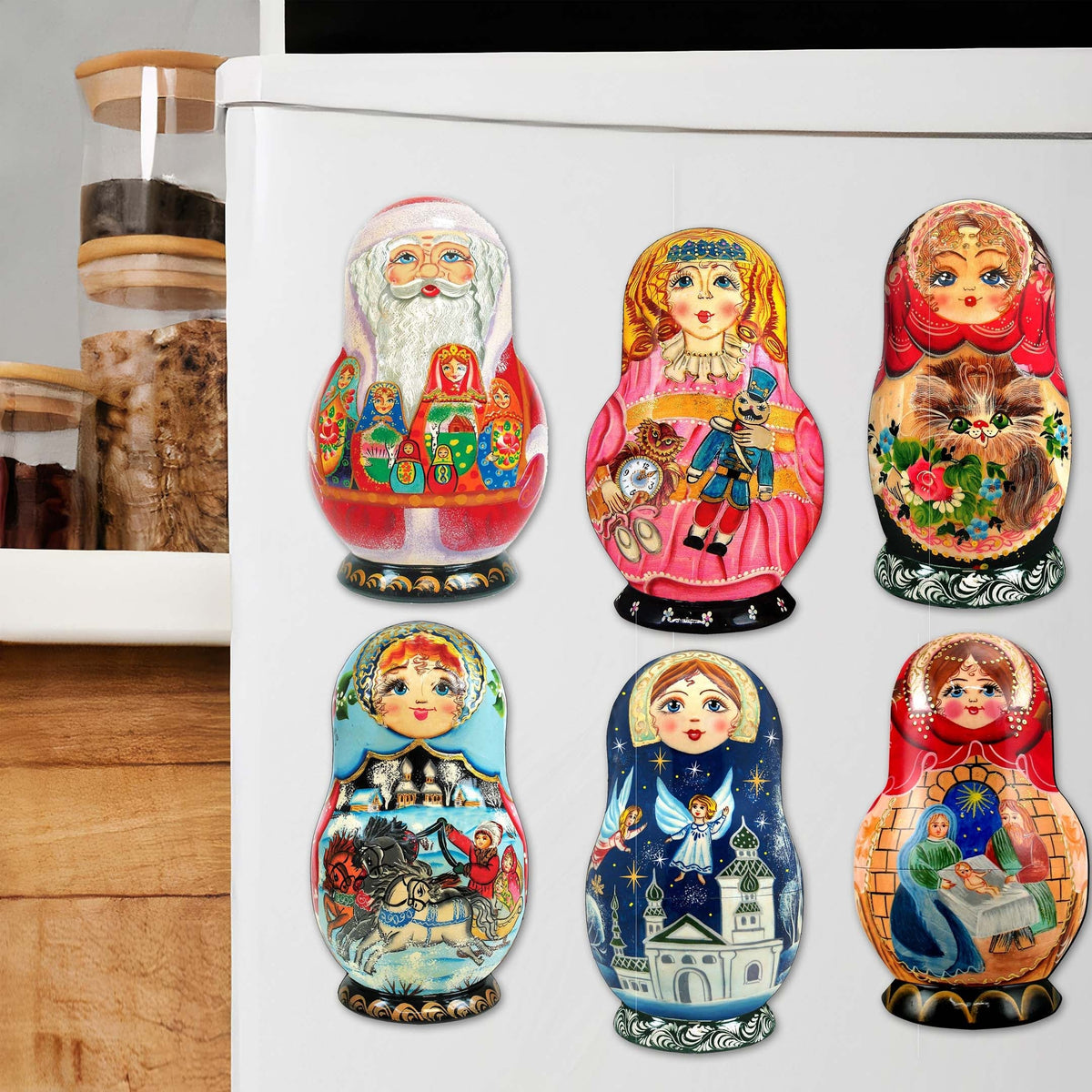 Nested Dolls Decorative Eco Wood Magnets Set of 6 by G. Debrekht - Christmas Decor - 8090130G-S6