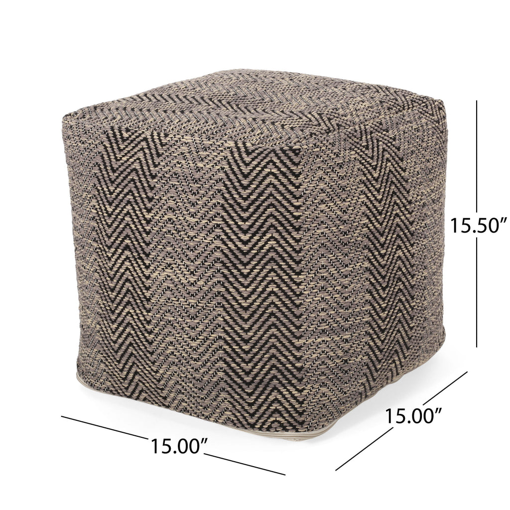 Barracuda - Handcrafted Cotton Pouf With Chevron Pattern - Brown / Beige