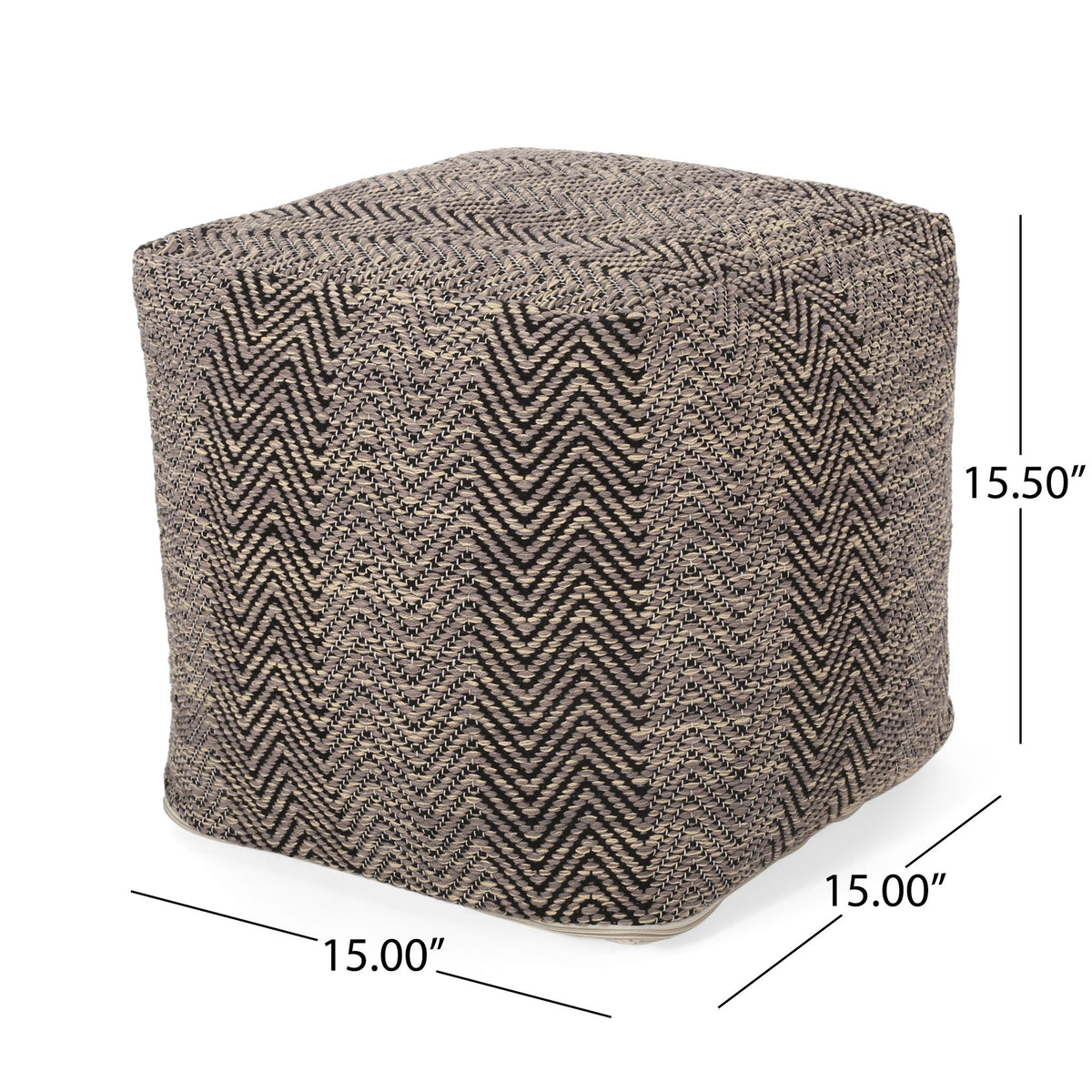 Barracuda - Handcrafted Cotton Pouf With Chevron Pattern - Brown / Beige