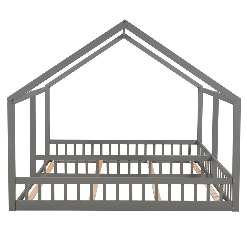 House Platform Beds, 2 Shared Beds, Metal Frame With Guardrails
