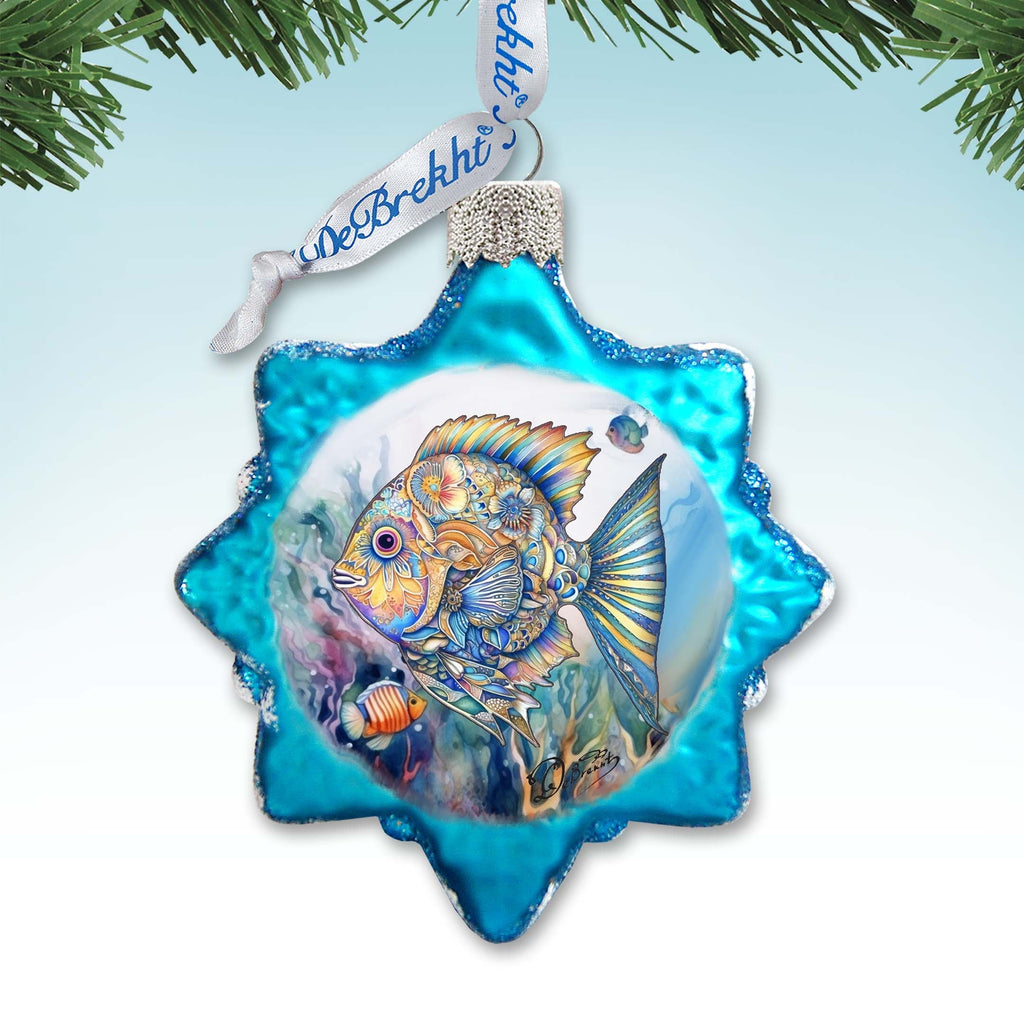 Holiday Coastal Ornament - Blue Fish Keepsake Glass Ornaments by G. Debrekht - Coastal Holiday Decor - 777399