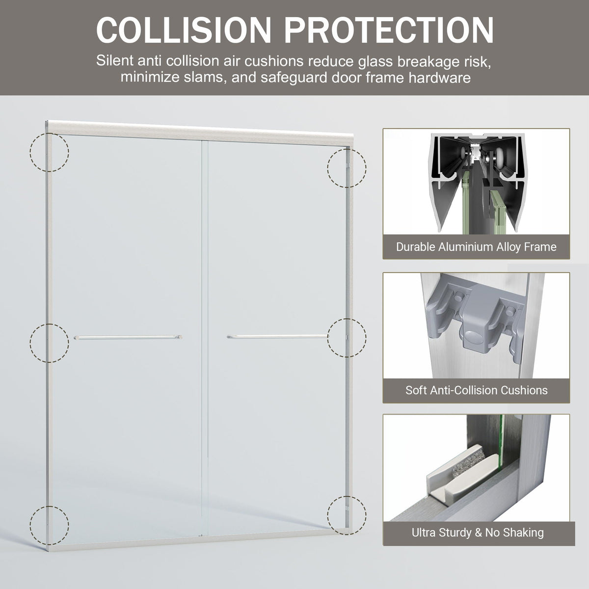 Double Sliding Shower Door, Semi-Frameless Bypass Bathroom Sliding Door With 1/4" (6 Mm) Tempered Glass For Walk-In Shower