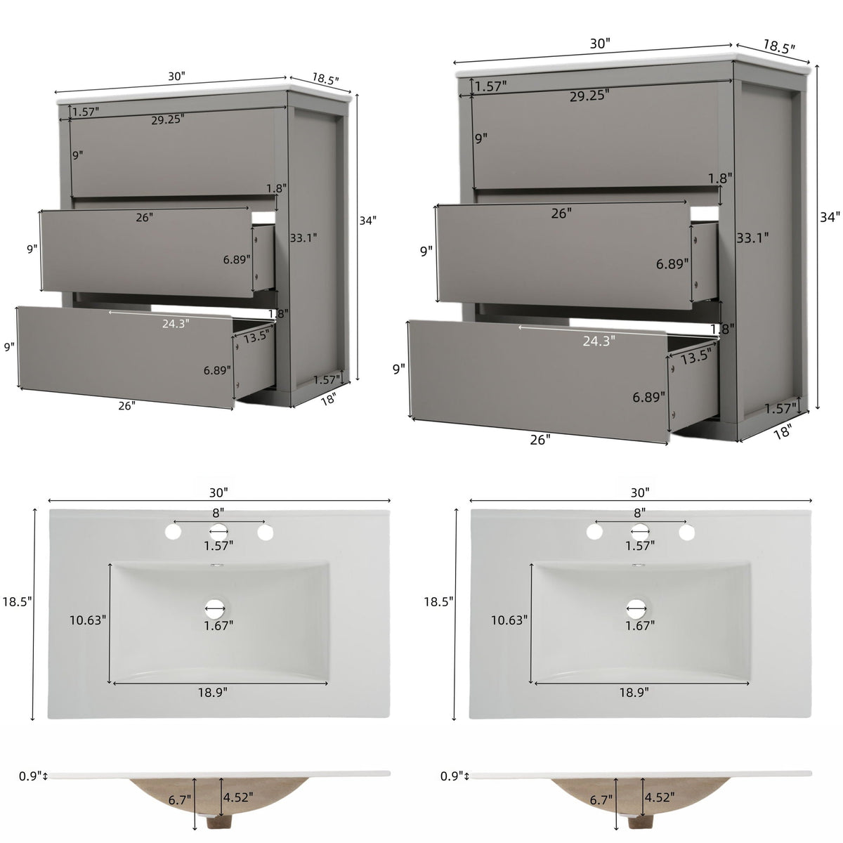 Double Sinks Bathroom Vanity Set with 2 Ceramic Basins