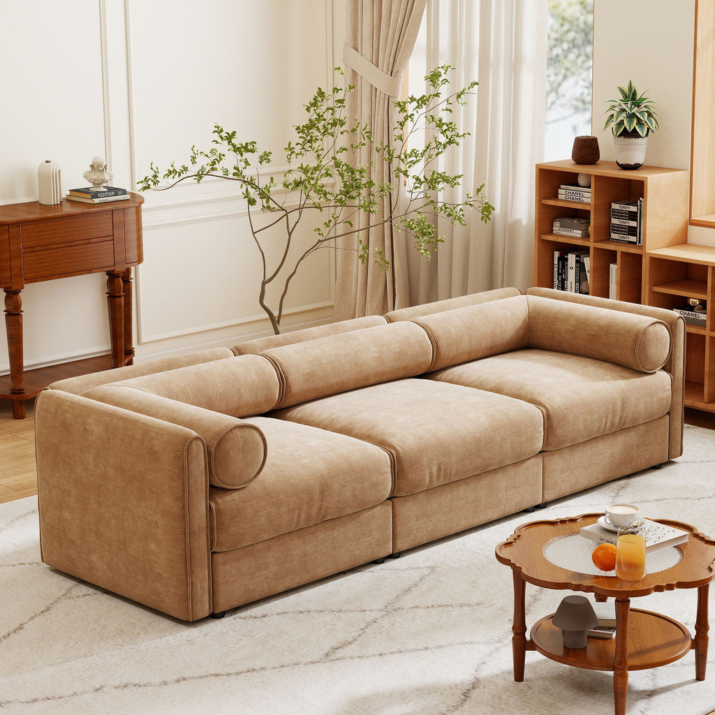 Stylish Sofa With Storage Seat And Cylindrical Backrest