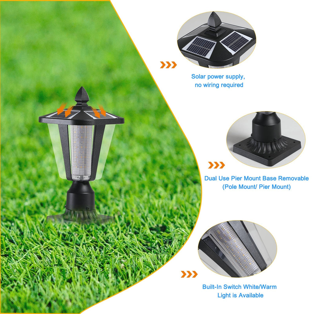 15' Solar Powered Outdoor Lantern, Modern Garden Light with LED (2-Pack)