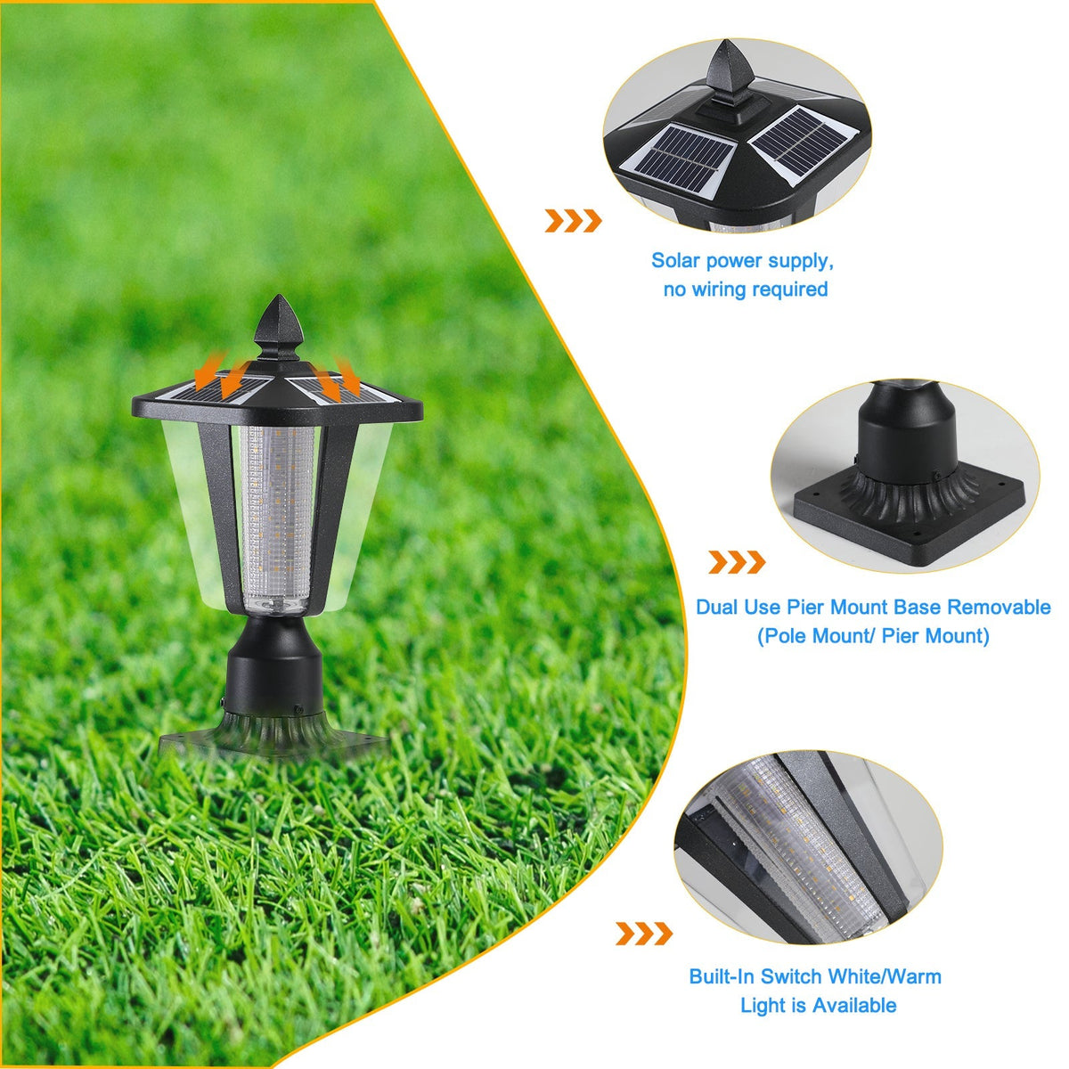 15' Solar Powered Outdoor Lantern, Modern Garden Light with LED (2-Pack)