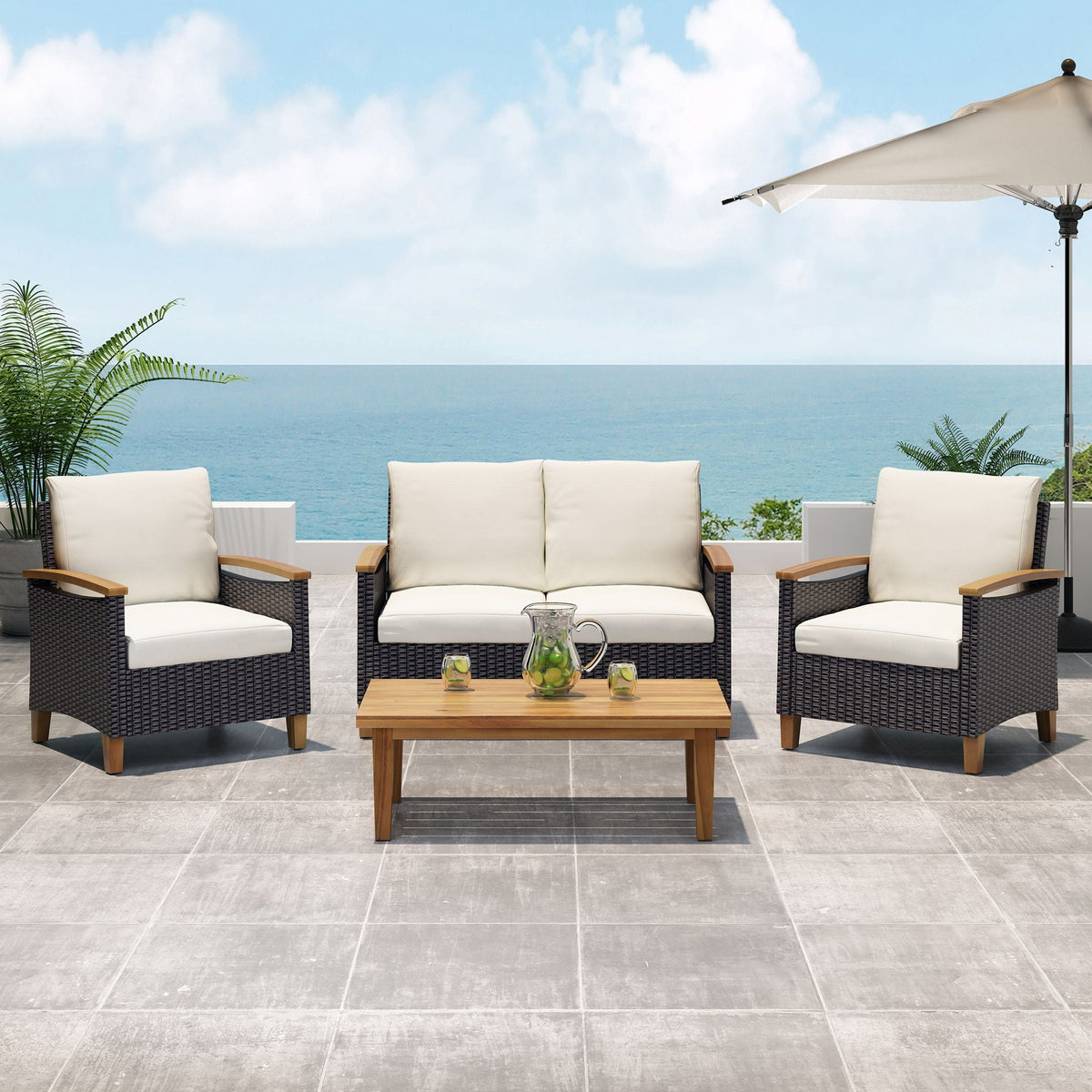 Isla Transitional Chat Set With Water Resistant Cushions - Teak