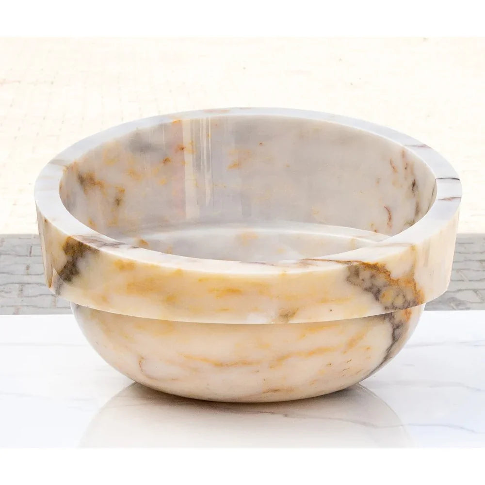 Bianco Giallo Marble Hair Salon Above Vanity Vessel Sink Bowl Polished (D)16" (H)9"