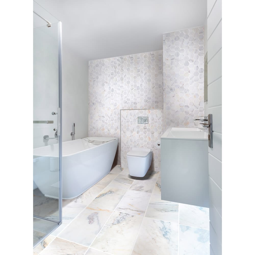 Bianco Ibiza White Marble Tumbled Mosaic Floor and Wall Tile - Livfloors Collection