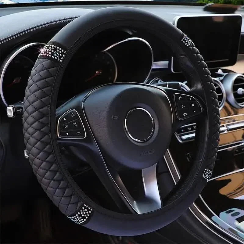 Bling Soft Leather Car Steering Wheel Cover Non-Slip Heat And Cold Protector