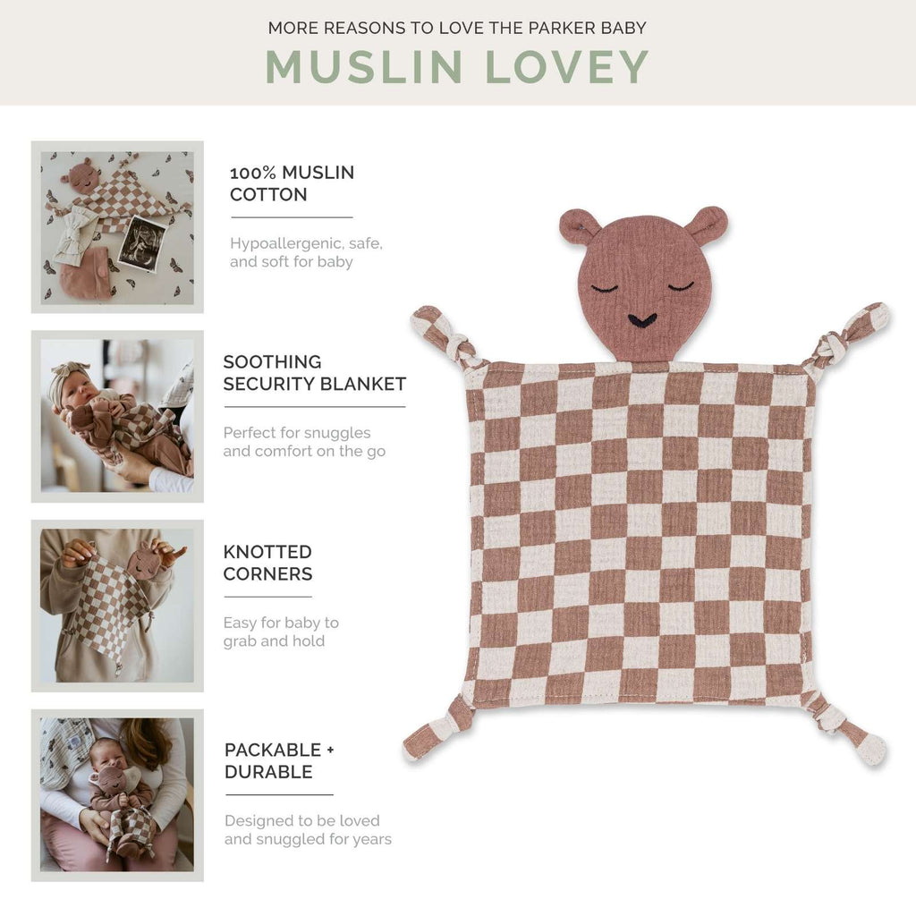 100% Muslin Lovey - Rosewood Checker