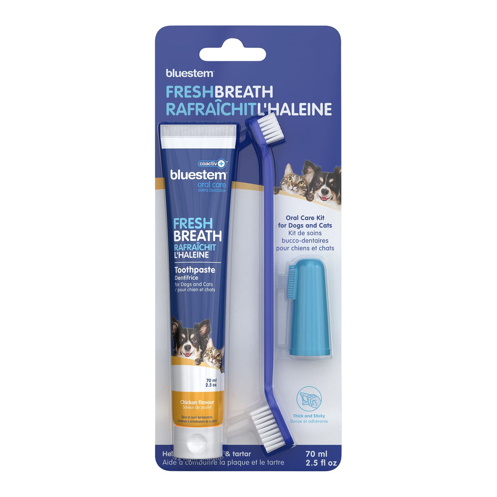 bluestem coactiv+ Oral Dental Kit for Dogs and Cats – Toothpaste, Toothbrush & Finger Brush