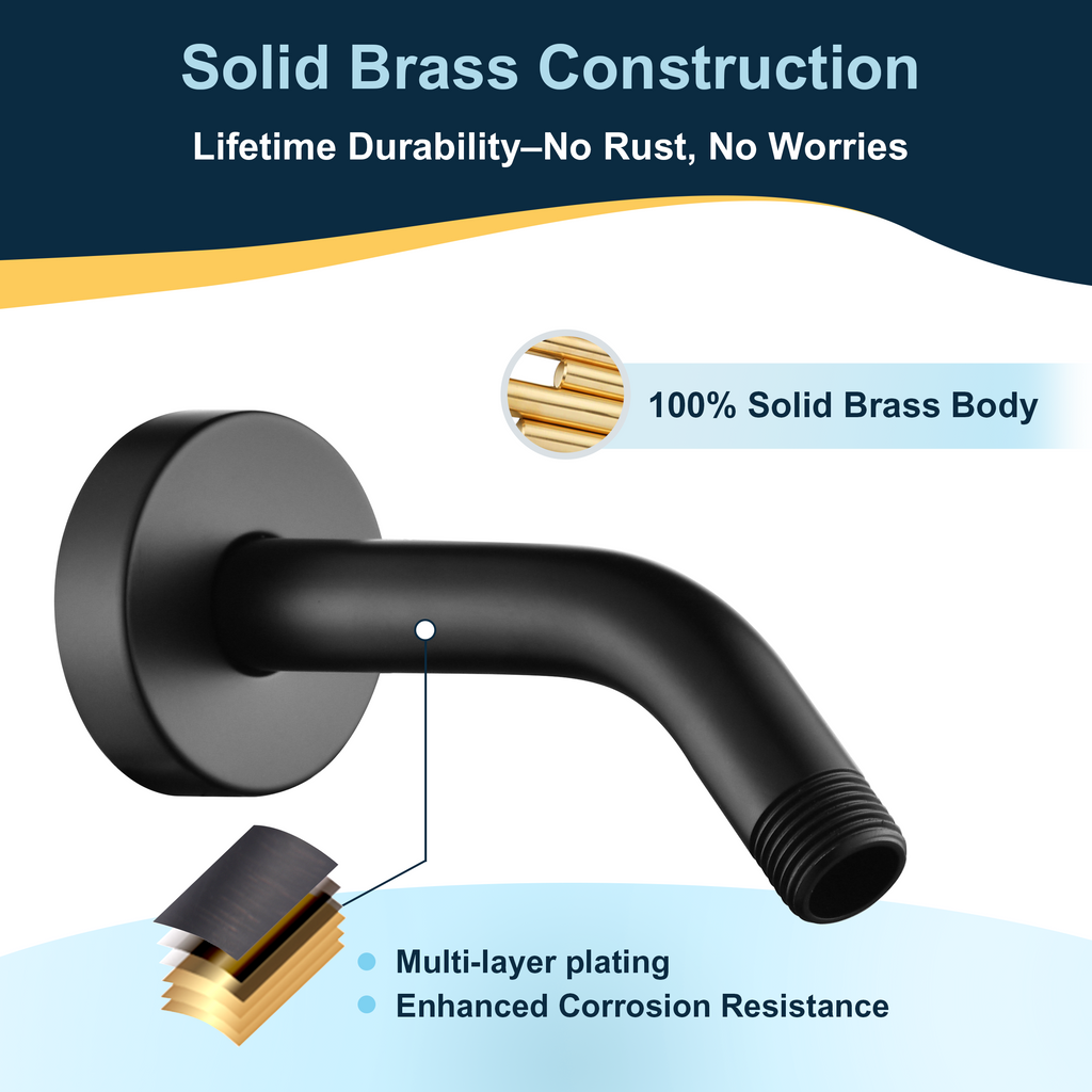 6-Inch Solid Brass Shower Arm with Universal G1/2 Connection