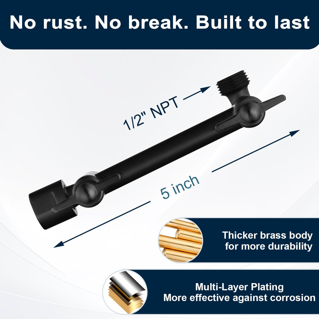 5 Inch Solid Brass Shower Arm Extender, Height & Angle Adjustable