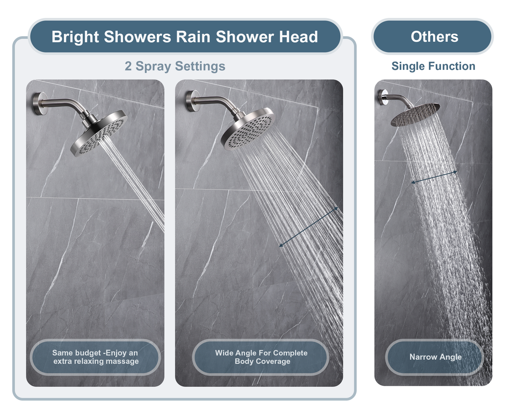 6 Inch Rainfall Shower Head with 2 Spray Settings, Adjustable Angle
