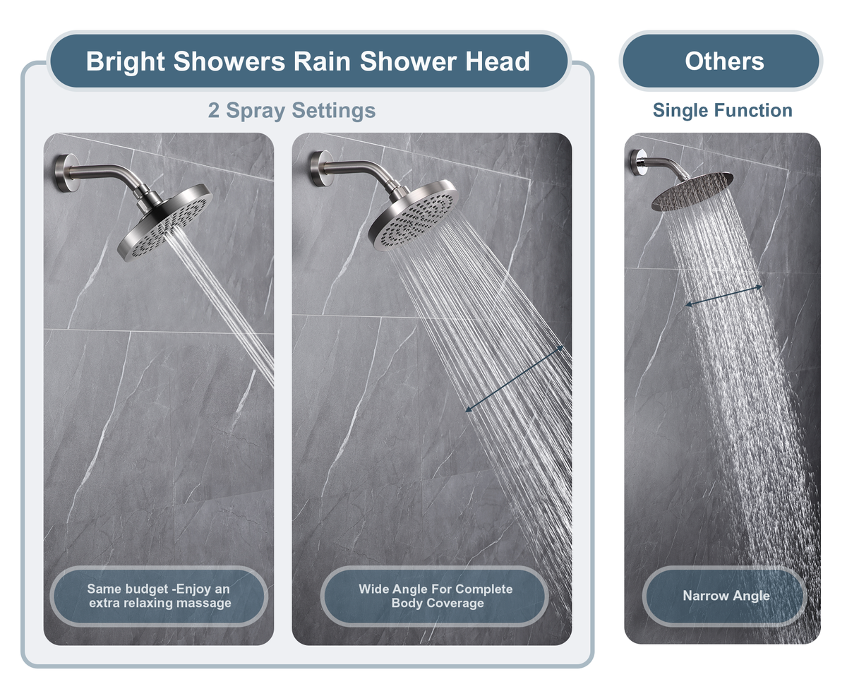 6 Inch Rainfall Shower Head with 2 Spray Settings, Adjustable Angle
