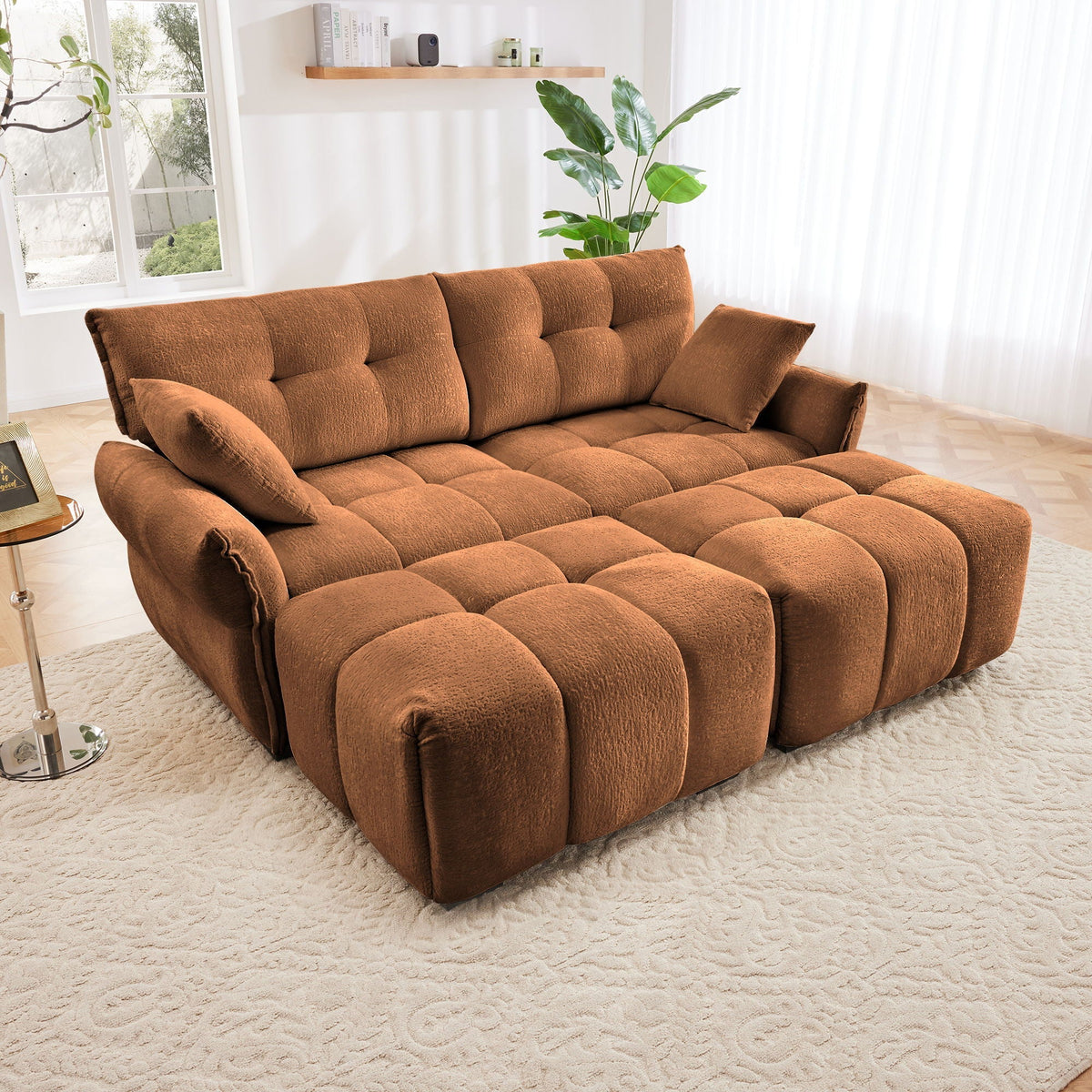 Sofa Set With Ottoman And Pillows, Textured, High Resilience Cushions