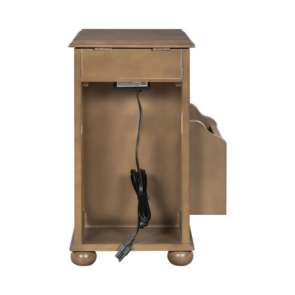 Vintage Flip Top Side Table With USB Ports