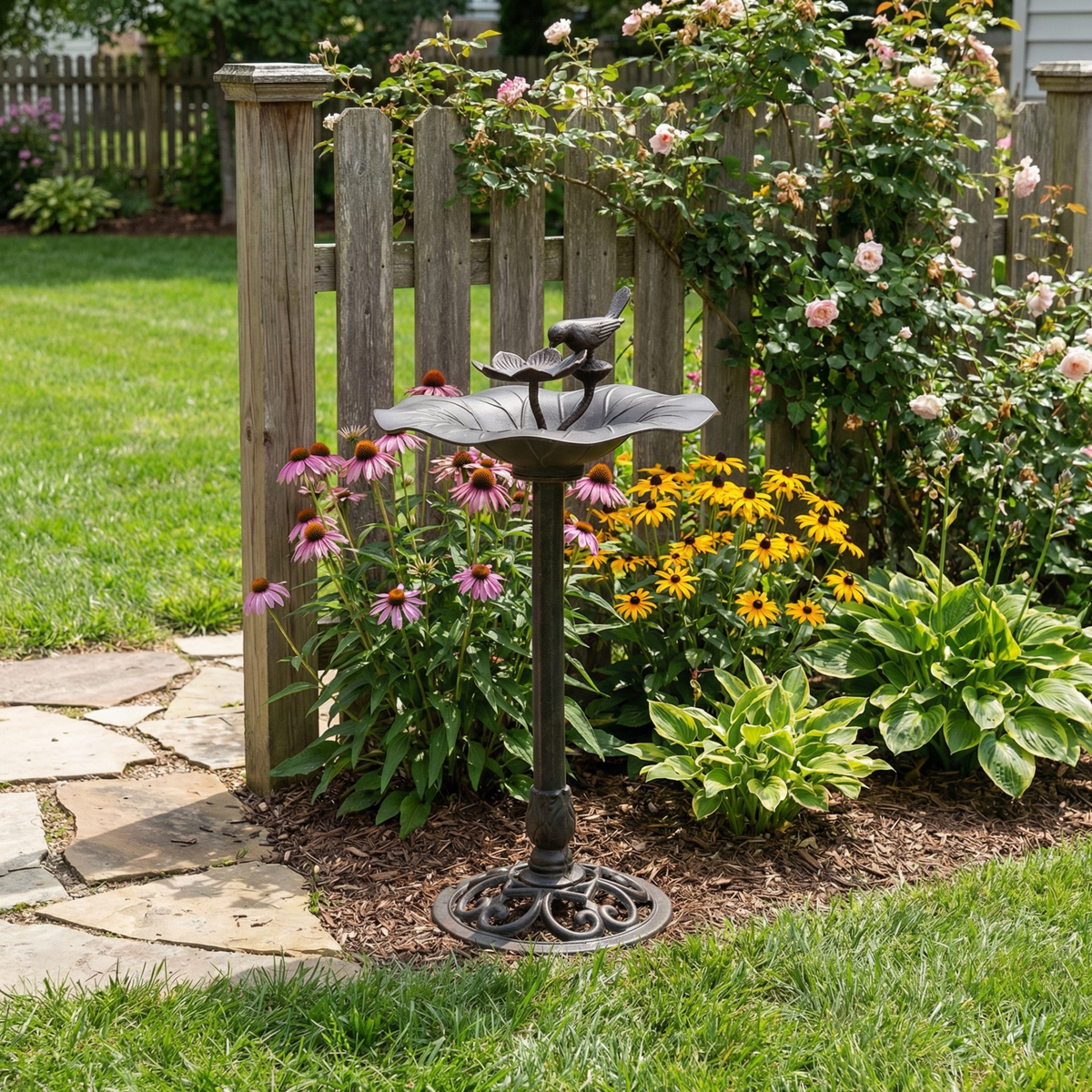 Lancaster Outdoor Aluminum and Iron Top Bird Bath with Iron Base, Bronze