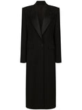 Colored Satin-lined Long-sleeve Coat With A Back Slit