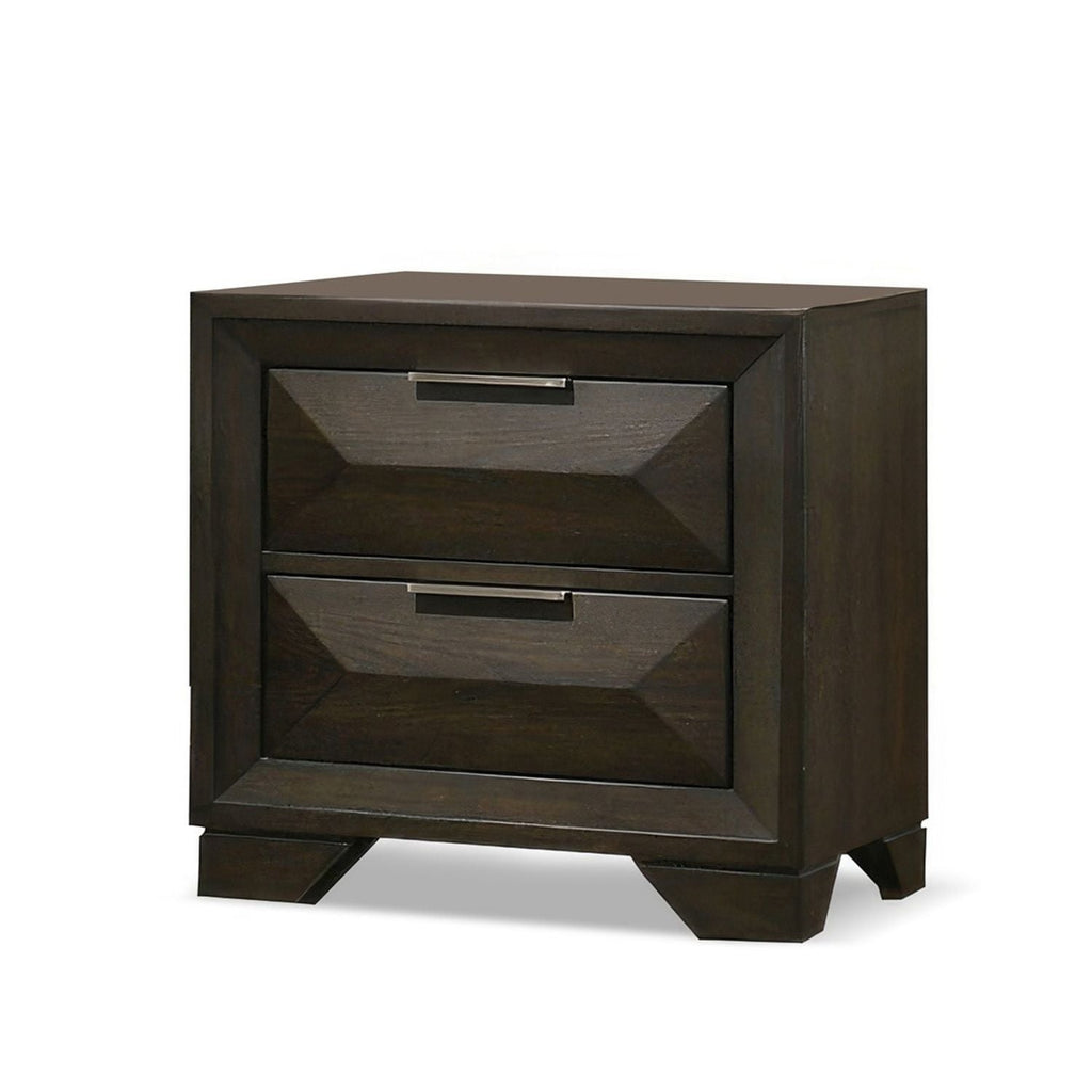 3 Piece Bedroom Set With Faceted Panels Bed And 2 Nightstands