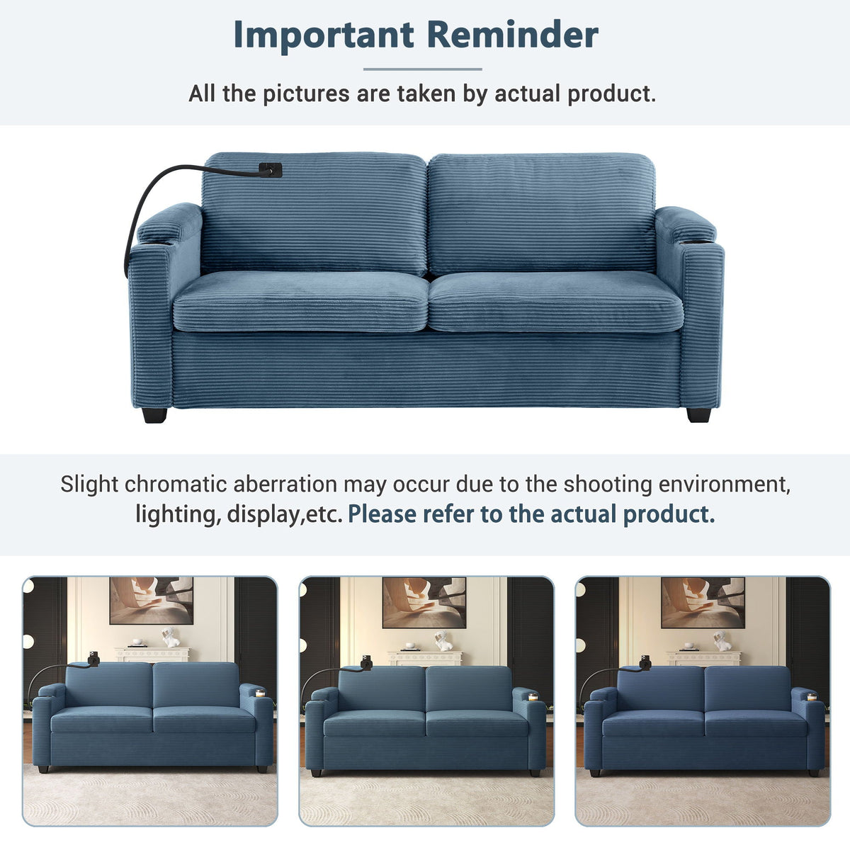 Sleeper Sofa Loveseat Sofa With Full Size Mattress, 2 USB Ports, 2 Cup Holders, 2 Side Pockets And Phone Holder