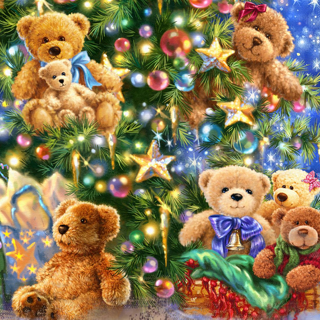 Teddy Bear Tree Wooden Wall Art by D. Gelsinger - Christmas Santa Snowman Decor - 95605B-1101